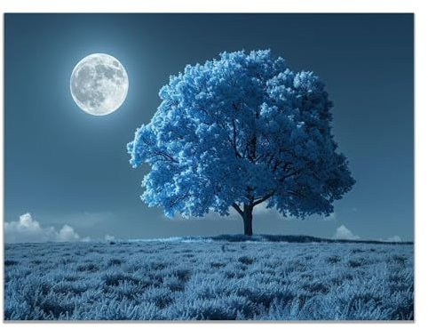 JOSUE Albero Della Vita Quadri Astratto dell'albero della luna Grande Quadro Su Tela,Blu, Grigio Quadri Xxl Arredo Soggiorno Salotto Cucina Ufficio Decorazioni-20x30cm Non incorniciato