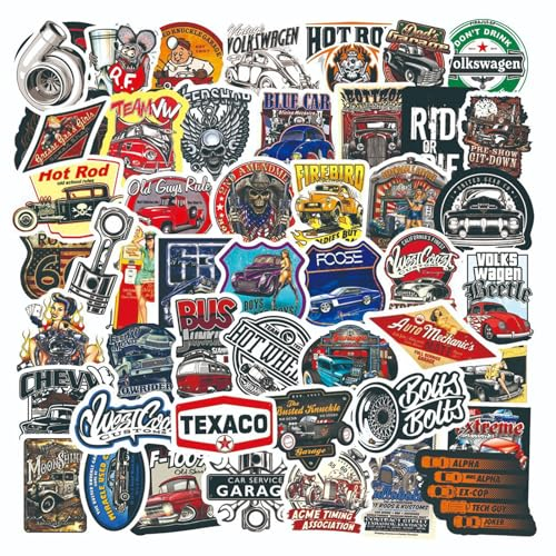 Klassische Autos Aufkleber, 2 X 50 Stück Aufkleber Classic Cars, Vintage Car Hot Rod Sticker Set, Wasserdichte Vinyl Graffiti Sticker für Auto Laptop Skateboard Koffer für Kinder Erwachsene
