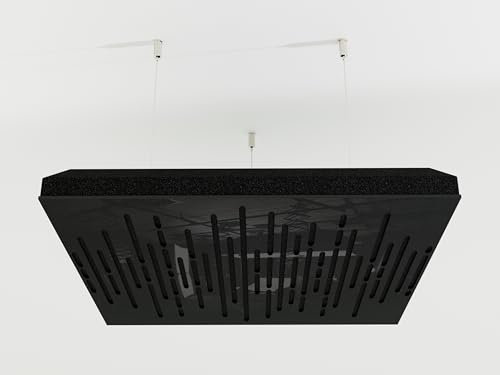Lot de 4 panneaux acoustiques de diffusion acoustique avec kit de montage | 50 x 50 x 5 cm | Panneau nuage acoustique | Couleur : plastique noir brillant, vague