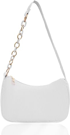 Ceihwa Y2k Shoulder Bag Women Aesthetic HandBag Small Frauen Mini Handtaschen Teenager Mädchen Trend Cord Schultertasche Damen Kleine Handtasche Umhängetasche Unterarmtasche Elegant Achsel Tasche-Weiß
