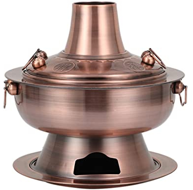 Thickened Stainless Steel Charcoal Chinese Copper Hot Pot Old Beijing Style Hot Pot Chinese Fondue Pot Cookware Cookware Set (Color : Brass, Size : 30cm)