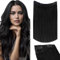 Fshine Secret Extensions Echthaar mit Draht Tiefschwarz 45cm 120g Fish Line Extensions Echthaar mit gummiband Secret Wire Dick Haare Farbe 1