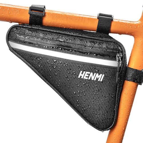 HENMI Fahrradtasche Rahmen, Dreieckstasche Fahrrad Wasserdicht Reflektierend, Rahmentasche für Handy, Snack, Werkzeug, Fahrrad Werkzeugtasche für Stadtrad, Rennrad, MTB