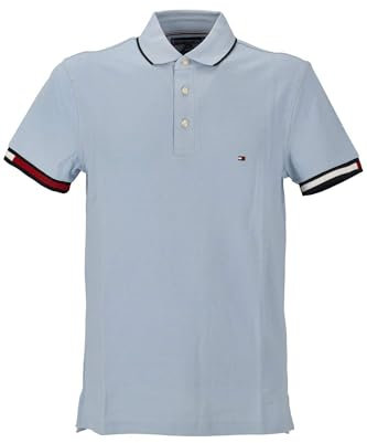 Tommy Hilfiger Herren Flag Cuff Slim Fit Polo Mw0Mw38458 S/S Poloshirt, Blue (Breezy Blue), L