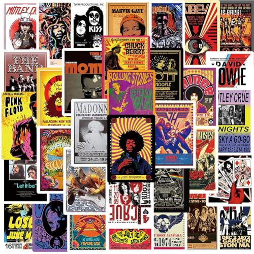 Band Sticker, Rock & Roll Aufkleber 50 Stücke, Rock and Roll Sticker, Rock Band Aufkleber, Cool Stickers Rock and Roll Sticker Pack Classic Rock Aufkleber für Laptop, Motorrad, Skateboard, Snowboard