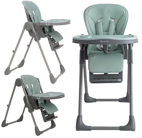 Olmitos Trona bebe multi posición ligera- Ajuste de altura y reclinable - Doble bandeja extraíble 3 posiciones - Funda de Polipiel Acolchada fácil limpieza- Arnés 5 Puntos hasta 3 años (Azul)