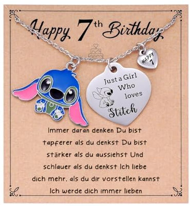 Simllyda Stit-ch Halskette, Stit-ch Verstellbares Halskette, Stit-ch Geburtstagskette, Lilo und Stit-ch Geburtstagsgeschenke für Tochter, Enkelin, Schwester, Freunde (7 Jahre alt)