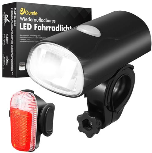 OUMTE Fahrradlicht Set Bike Light Fahrradlicht STVZO IPX4 Wasserdicht LED Fahrradlicht USB Wiederaufladbar Fahrradlicht mit Vorder- und Rücklicht Fahrradlicht für Kinder und Erwachsene