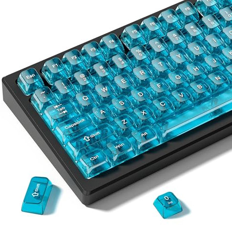 dagaladoo Blue Clear Key Cap,Transparent keycaps 60 75 Percent,Ceramic Jelly keycap Set,Shine Through,PC Material,Cherry Profile Keyboard caps for Mx Switches Mechanical Keyboard(only keycaps)