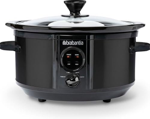 Brabantia Mijoteuse Numérique avec Cocotte Compatible Four, 3.5 Litres, Slow Cooker, Céramique, Verre, Température Ajustable, Electrique, Noir