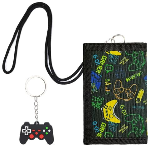 Cartera Niño, Monedero Triple para Niños con Lanyard y Llavero - Regalo de Cumpleaños