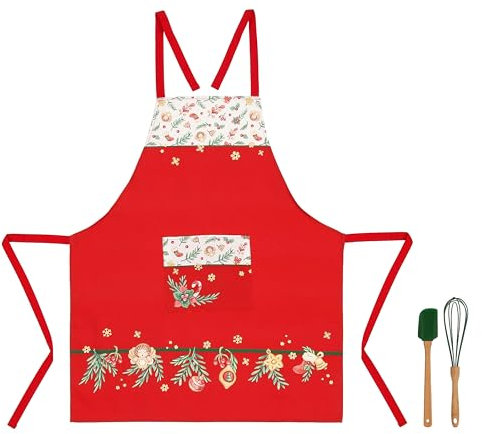 THUN, Set con Grembiule Frusta e Leccapentola in Cotone, Collezione Sorprese di Natale, Set per Casa e Cucina, Idea Regalo per Natale, Grembiule 80 x 68 cm, Mestoli 30 cm