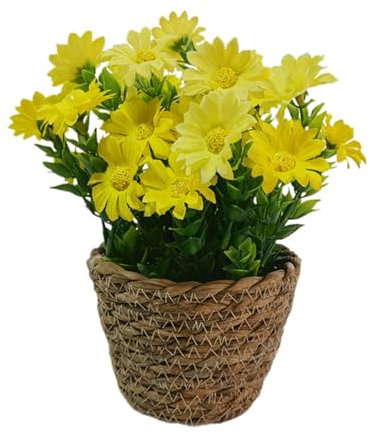 Zqkimzi Fiori artificiali in vaso, bouquet di margherite artificiali, vaso decorativo con fiori, composizione di margherite finte, vaso di fiori bonsai, bassa manutenzione, composizione di fiori finti