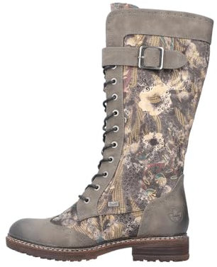 Rieker 94734 stivali alti con lacci brogue con stampa floreale tortora, Tortora, 39 EU