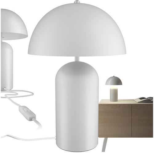 tectake® Tischlampe, Pilzform, Tischlampe Vintage Design, Tischleuchte, Leselampe, Nachtlicht, Lampe Wohnzimmer, Table Lamp, kleine Lampe, Tischlampe retro, Nachttischlampe mit Kabel - weiß