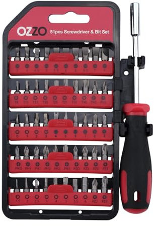 OZZO 51 Piece Magnetic Screwdriver & Bit Socket Set 1/4 | Interchangeable Cross, Flat, Torx Star, Hex and Pozidriv Head Hand Tools | High Precision Soft Ergonomic Grip | DIY, Household & Professional