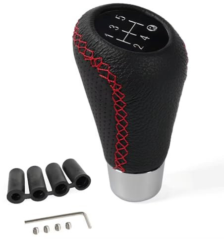 GLYGLY Cabeza Palanca Cambios para Volvo S40 2006-2012, 5 Velocidades Manija De Transmisión Perilla Cambios Palanca Caja Cambios 4 Adaptadores,B/Black Red Line