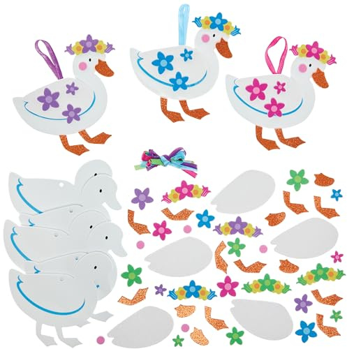 Baker Ross FN376 Springtime Ducks Mix & Match Decoration Kits - Pack of 8, Spring Decoration Arts and Crafts for Kids
