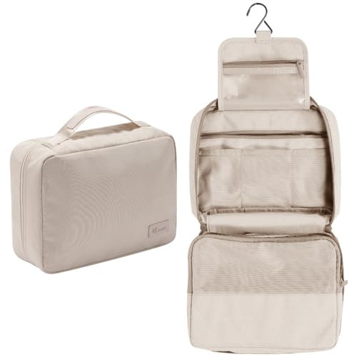 REPT Groß Kulturbeutel Damen & Herren Kulturtasche zum Aufhängen - Gross Kulturtasche Zum Aufhängen, Kosmetiktasche - Waschtasche für Frauen & Mädchen-Beige