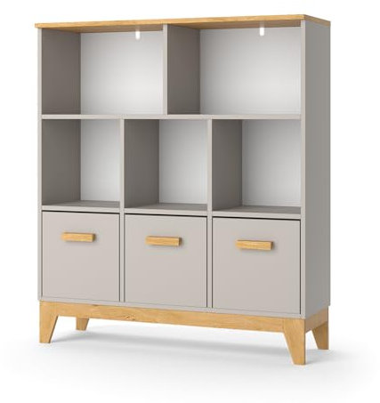 VitaliSpa Kinderregal Cashmere-Eiche Malia - 98x113x33 cm hergestellt aus Spanplatte - Bücherregal für Kinder, vielseitige Aufbewahrungslösung