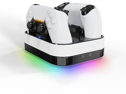 Maniglia stazione di ricarica, doppio controller dock carica 2 maniglie contemporaneamente-dock di ricarica rapida con luci a LED, design antiscivolo, ricarica touch point di tipo C, materiale ABS