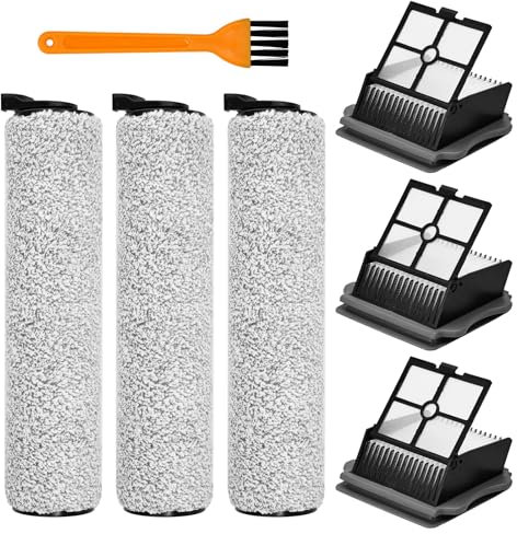 Kleemeiero 3 Pezzi Ricambio Spazzola a Rullo Rotante, Compatibile con Tineco iFloor 3 / Floor One S3 con 3 Filtri HEPA + 1 Spazzola di Pulizia, Accessori per Aspirapolvere a Umido e a Secco