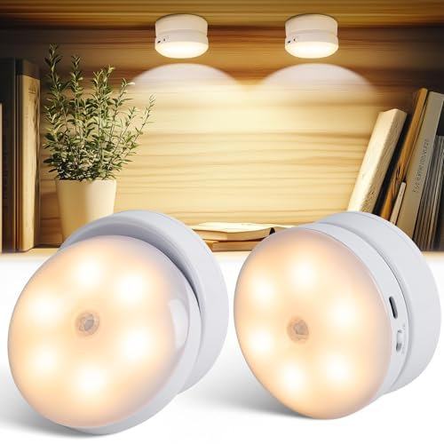 BlueYu Luce Notturna Sensore Movimento, Magnetica Luce LED Ricaricabile, Led Armadio Sensore Movimento, Rotazione Di 360 Gradi, Per Corridoi, Illuminazione Delle Scale, Camere Dei Bambini (2 Pezzi)