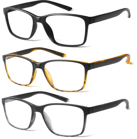 Kerecsen 3 Pack Reading Glasses for Men Blue Light Blocking Spring Hinge Readers for Men Anti Eye Strain/Dryness/Computer Glare/UV (3 Mixed Color, 1.50, Dioptres)