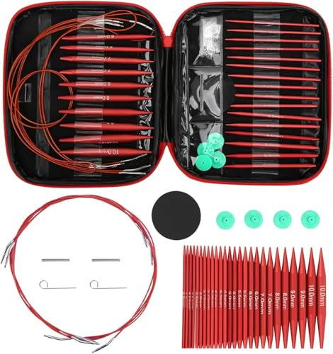 CYSFETENA Aluminium Auswechselbare Rundstricknadeln Set, 40cm/60cm/80cm/100cm Abnehmbare Stricknadel-Set, Niedliche Circular Knitting Needles Set für Socken, Pullover, Mützen