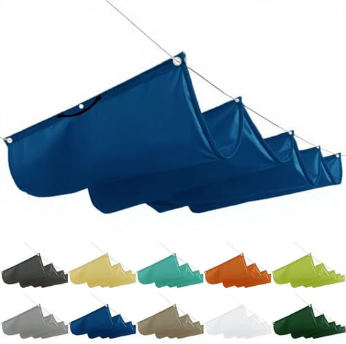 Voile d'ombrage à vague rétractable - Store intérieur réglable sur mesure - Avec corde de traction - Pour auvent de terrasse, pavillon, terrasse et jardin - 0,6 x 2 m - Bleu foncé