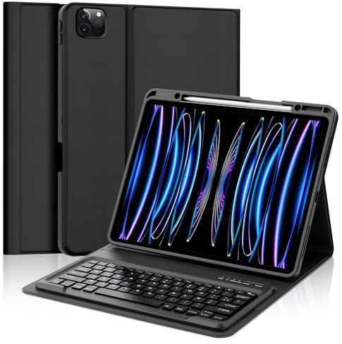 IVEOPPE Coque Clavier pour iPad Pro 12.9 12,9 (6e, 5e, 4e, 3e génération), Étui Keyboard Bluetooth Magnétique Détachable Clavier (AZERTY, Français) avec Porte Crayon, Noir