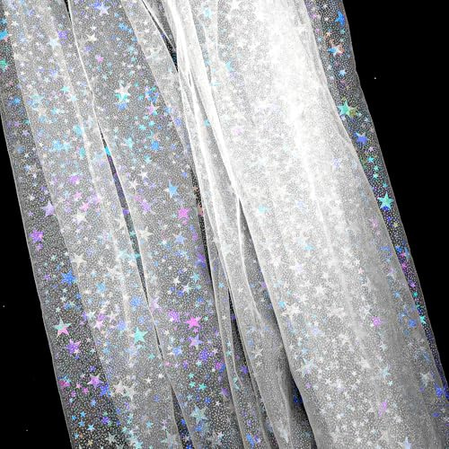 Tüllstoff 155 x 100 cm Tüllstoff Glitzer Tüll Meterware Garn Tüll Deko Stoffe mit Sternen Funkelnder Glitzernder Stoff Netzstoff Glitzertüllstoff Tülls Spitze Stoff für Hochzeit Party Geschenke Deko