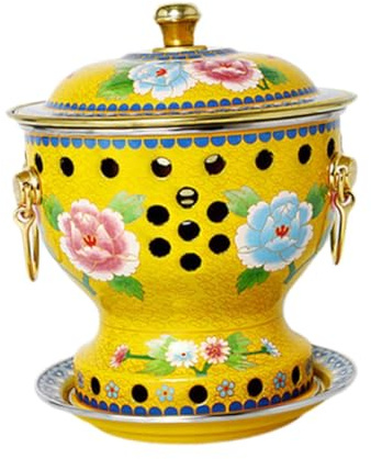 Kupfer-Hotpot für Einzelpersonen mit abnehmbarem Design, 19 cm, Emaille-Topf für Shabu Shabu, Fondue, Familienfeiern und Partys, Gelb