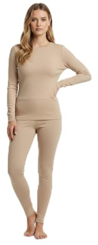 Palleon Thermounterwäsche Damen Set | Merino Wolle Funktionsunterwäsche lang | Atmungsaktiv, Thermoregulierend & Geruchsneutral | Skiunterwäsche für Winter, Sport & Outdoor (beige, L)