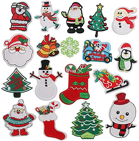 Ocnvlia Christmas Patches Sew on Iron on Embroidered 18PCS Xmas Tree Santa Cute Appliques for DIY Crafts Clothes Decorations