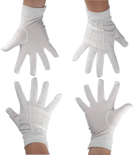 leruiyezs 2 Paar Weiße Handschuhe Nylon Weiße Genähte Handschuhe mit Druckknopf für Parade, Nikolaus, Zeremonien und Teamuniformen, Antistatisch, Waschbar und Wiederverwendbar für Formelle Anlässe