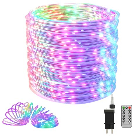 XMTECH LED Lichtschlauch 20M Bunt 200 LEDs Außen Innen, IP44, 8 Modi Dimmbar Timer Fernbedienung, Lichterkette für Weihnachten, Garten, Terrasse, Party Deko