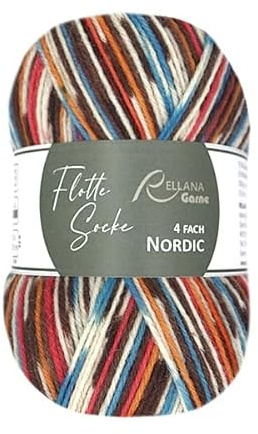 Rellana Flotte Socke Nordic Sockenwolle, 4-fädig, 75% Schurwolle Superwash, 25% Polyamid, Trocknergeeignet, Mulesingfrei, für Norwegermuster Socken (3170)