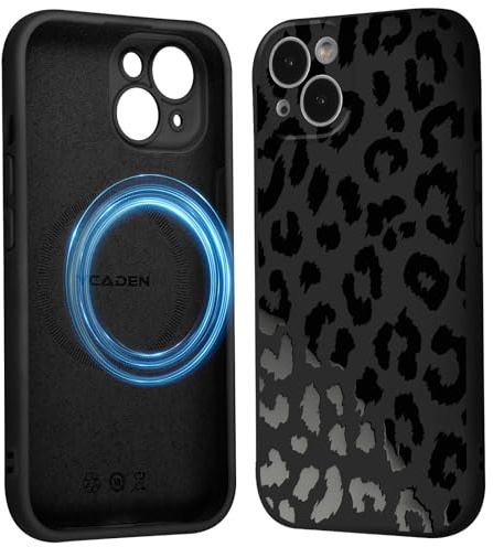 Coiwxmoi Magnetisch Handyhülle für iPhone 13 Leopard Hülle, Aesthetic Leo Muster Design für Frauen Mädchen, Kompatibel mit MagSafe, Silikon Schutzhülle Cover Case für iPhone13 6,1, Schwarz