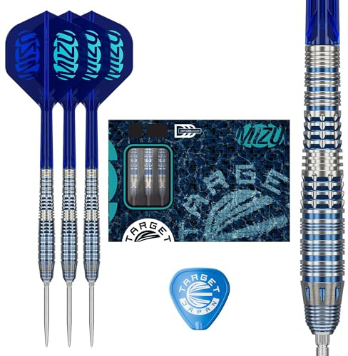 Target Japan Mizu Series Steel Tip Darts, 23G/24G | 90% Wolfram-Darts, K-Flex Nr. 2 Flights & Shafts, Swiss Nano Points & SP-Werkzeug im Lieferumfang enthalten