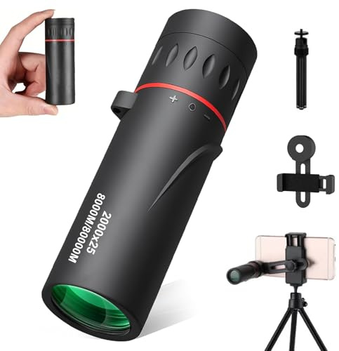 Whemyreat Monocular Set 10-20x Zoom, Portable 9 x 3 cm Binoculars with Mobile Phone Holder Tripod, High-Quality One-Eye Telescope for Outdoor Hiking Mountaineering Concerts, Adults