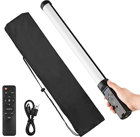 Tube vidéo LED portable pour photographie 3200 K-5500 K Dimmable Batterie intégrée Télécommande pour Vlog Live Streaming Produit Portrait