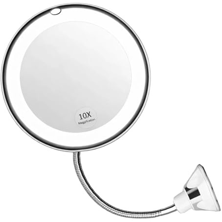 argtnayk Espejo cosmético con iluminación y aumento de 10 aumentos, espejo de maquillaje con ventosa LED 360°, rotación universal de 360°, luz LED regulable, plegable para viajes y baño