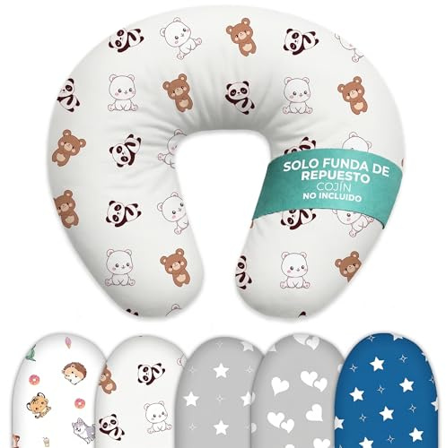 Flowen Funda Cojín de Lactancia Ositos | Funda Extraíble Cojín Bebé 0-12 Meses | 100% Algodón Oeko-Tex Standard 100 | Cremallera Resistente | Hipoalergénica | Lavable a Máquina