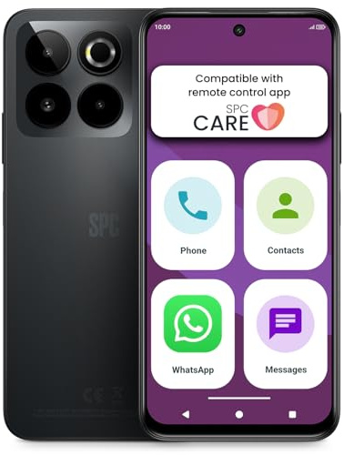 SPC Zeus 2 Elite - Smartphone para Mayores, módo fácil, Display 6,7, Negro | Compatible con app para control y ubicación remota SPC Care, triple cámara 50MP, 128GB, carga rápida, iconos grandes y NFC
