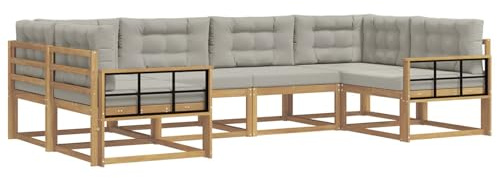 vidaXL Outdoor-Sofagarnitur mit Kissen 6 pcs Weiß und Hellgrau, Akazienholz Lounge Set für draußen, modernes Gartenmöbel, wetterfest und stylisch für deinen Garten
