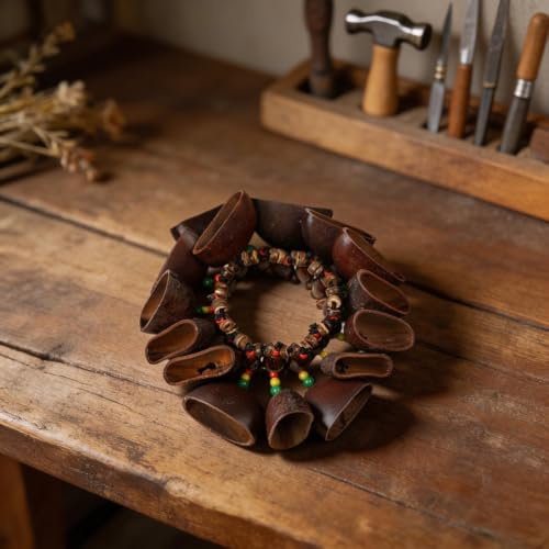 Bracelet en coquillage de noix fabriqué à la main, instrument africain, clochettes de cheville en bois pour tambour, danse, performance culturelle 4,8 à 7,7 cm