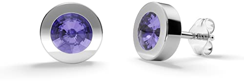 TIABELLE – Ohrstecker LUNA aus Titan mit funkelnden Swarovski® Zirconias – Silberfarbene Ohrringe für Damen – allergenfrei & hautverträglich – Handmade in Germany (7,6mm ø | Tanzanite)