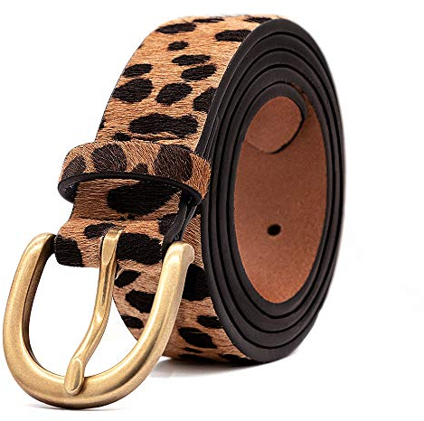 LOKLIK Damen-Gürtel mit Leopardenmuster für Jeans, Echtleder-Gürtel mit Schnalle aus Legierung, 01-Leopard Gürtel - Gürtelbreite 2,8 cm, XL (14-16) fit waist 38-43