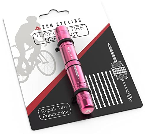 KOM Cycling, Reparaturset für schlauchlose Fahrradreifen, 8 Farben Repariert Reifenpannen bei Mountainbikes und Rennrädern – inklusive Reifenreparaturgabel, Reibahle und 8 Reifenflicken Schlauchlose